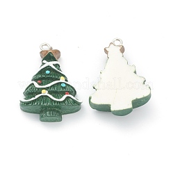 樹脂チャーム  クリスマスフェスティバルのために  プラチナアイアンペグベイル付き  クリスマスツリー  濃い緑  30x22x7mm  穴：2mm&nbsp;RESI-O010-01