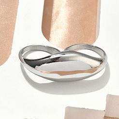 女性用304ステンレススチールダブルフィンガーリング  ステンレス鋼色  43.5x16x25.5mm  内径：18mm&nbsp;RJEW-F205-01A-P