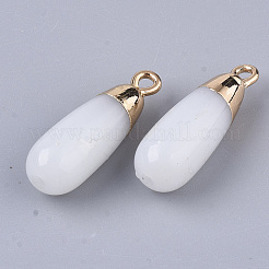 ガラスチャーム  トップの金メッキ鉄ループ付き  片穴  ティアドロップ  ホワイト  24x7.5mm  穴：1.4mm&nbsp;GLAA-S130-32C