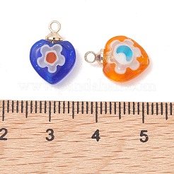 手作りミッレフィオーリランプワークペンダント  ハートチャーム  ミックスカラー  14x10.5x4mm  穴：1.6mm&nbsp;PALLOY-JF05205