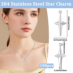 304ステンレススチールペンダント100個。スターチャーム  ステンレス鋼色  24.5x12x4mm  穴：1mm&nbsp;STAS-BBC0008-67