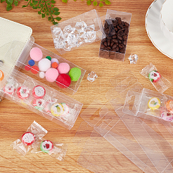 折り畳み式の透明なPVCプラスチックギフトボックス  ハングホール付き  キャンディボックス  結婚式のための  パーティーとベビーシャワーの好意  長方形  透明  完成品：4.2x2.7x8cm&nbsp;CON-WH0076-15C