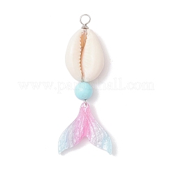 Dyed Natural Howlite Round & Natural Cowrie Shell & Cellulose Acetate(Resin) Mermaid Tail Big Pendants&nbsp;PALLOY-JF04122