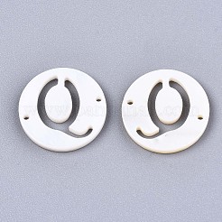天然淡水シェルリンクコネクター  アルファベット付きフラットラウンド  文字.q  14.5x1.5mm  穴：0.9mm&nbsp;X-SHEL-S276-120Q