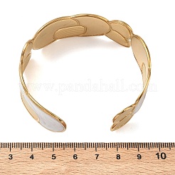 女性用304ステンレススチール製カフバングル  ホワイト  ゴールドカラー  花  内径：2.05x2.28インチ（5.2x5.8cm）&nbsp;BJEW-F542-01G-01