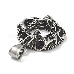 304ステンレスペンダント  アンティークシルバー  フラットラウンド  36.5x29x10mm  穴：8x5mm&nbsp;STAS-M336-02D-AS