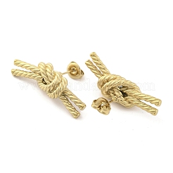 イオンプレーティング（IP）304ステンレススチール製スタッドピアス（女性用）  結び目  14KGP本金メッキ  10x33mm&nbsp;EJEW-N054-18G