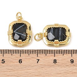 天然黒瑪瑙のファセットカットペンダント  真鍮製の長方形のベゼル付きチャーム  18KGP本金メッキ  カドミウムフリー＆鉛フリー  ラックめっき  長持ちメッキ  染め＆加熱  20x14.5x5mm  穴：3mm&nbsp;GG-CBA4154-02G-01