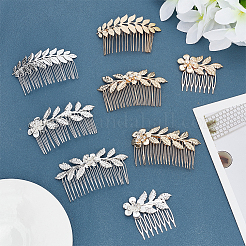 10Pcs 10 Style Wedding Bridal Flower & Leaf Iron Hair Combs&nbsp;OHAR-BC0001-02