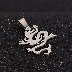 変色しにくい201ステンレススチール製ドラゴンペンダント  ステンレス鋼色  31x25x1.5mm  穴：4x9mm&nbsp;X-STAS-I032-196A