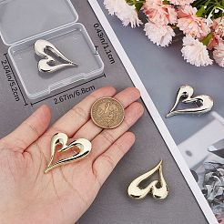 4個 2色合金ハートブローチピン  バックパックの服のバッジ  プラチナ＆ライトゴールド  40x31x7mm  ピン：0.7mm  2個/カラー&nbsp;JEWB-CP0001-11
