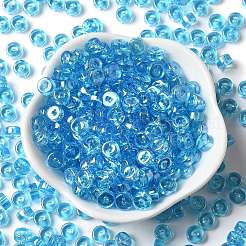 透明色光沢ガラスシードビーズ  コラム  ディープスカイブルー  6x3mm  穴：1.4mm  約2027個/ポンド&nbsp;SEED-E001-T3x6mm-A04