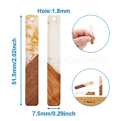 レジン＆ウォールナットウッドのビッグペンダント  ホイル付き  ツートン  長方形  ゴールド  51.5x7.5x3mm  穴：1.8mm&nbsp;RESI-TAG0001-02