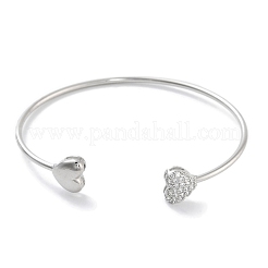 Heart Clear Cubic Zirconia Cuff Bangles&nbsp;BJEW-Z072-01P