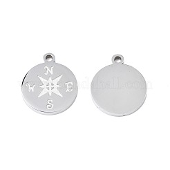 変色しない201ステンレススチールペンダント  レーザー切断  コンパス  ステンレス鋼色  17.5x15x1mm  穴：1.4mm&nbsp;STAS-Q238-016