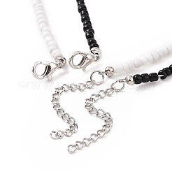 2 Pcs 2 Colors Black & White Glass Seed Beaded Necklaces Set&nbsp;NJEW-FZ00003
