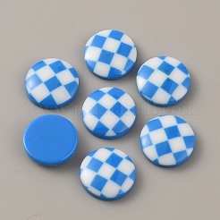 プラスチックカボション  タータン模様のフラットラウンド  ディープスカイブルー  15x4mm&nbsp;KY-WH0001-027D
