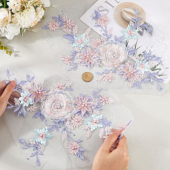 ポリエステル製縫い付けパッチ  布のアップリケ  花  ライラック  360x250x7mm&nbsp;PATC-WH20007-01D