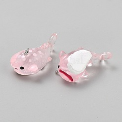 樹脂チャーム  白金鉄パーツ  鮫  ピンク  14x17.5x32mm  穴：2mm&nbsp;RESI-WH0034-55A