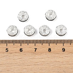 真鍮製A級ラインストーンスペーサービーズ  カドミウムフリー＆鉛フリー  ストレートフランジ  ロンデル  銀  ジェット  8x3.8mm  穴：1.5mm&nbsp;RB-A014-Z8mm-02S