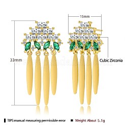真鍮製マイクロパヴェキュービックジルコニアスタッドピアス  タッセルピアス  グリーン  ゴールドカラー  33x15mm&nbsp;EJEW-BB70428