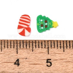 クリスマスのテーマ手作りポリマー粘土カボション  クリスマスツリー  グリーン  4.5-11x1.5-10.5x1-6mm&nbsp;CLAY-Q004-11A