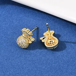 Brass Micro Pave Clear Cubic Zirconia Bag Stud Earrings&nbsp;EJEW-F400-11G