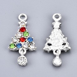 合金カラフルなラインストーンのペンダント  カドミウムフリー＆鉛フリー  クリスマスツリー  多面カット  銀  27.5x13x3mm  穴：2mm  ツリー：22.5x13x2mm  チャーム：7.5x4.5x3mm&nbsp;PALLOY-Q441-029-RS
