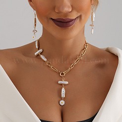 Alloy & Imitation Keshi Pearl Stick Pendant Necklaces for Women&nbsp;FS-WG12CEA-01