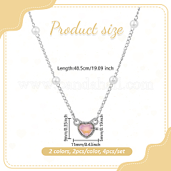 4Pcs 2 Colors Alloy & Resin Pink Heart Pendant Necklaces with Imitation Pearl&nbsp;NJEW-HY0001-12