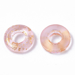 透明スプレー塗装ガラスヨーロピアンビーズ  大穴ビーズ  金色の箔付き  ドーナツ  ピンク  11x3mm  穴：4mm&nbsp;GLAA-N035-04C