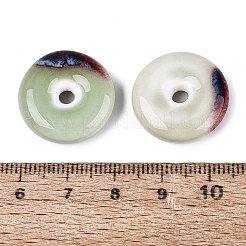 ヴィンテージの手作り磁器ビーズ  ファンシーアンティーク施釉磁器  ドーナツの形  薄緑  20~22x6~7mm  穴：3~4.5mm&nbsp;PORC-N013-20-08