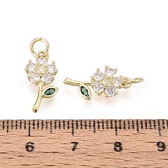真鍮製マイクロパヴェキュービックジルコニアペンダント  花  丸カン付き  16KGP本金メッキ  16x8x3mm  穴：3mm&nbsp;KK-T071-124G