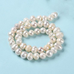 天然養殖淡水パールビーズ連売り  ポテト  グレードAB  パパイヤホイップ  8~10.5x7.5~8.5mm  穴：0.7mm  約45個/連  13.07''（33.2センチメートル）&nbsp;PEAR-E018-14