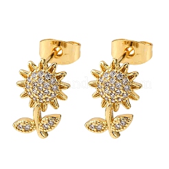 Brass Micro Pave Clear Cubic Zirconia Flower Stud Earrings&nbsp;EJEW-K267-33G