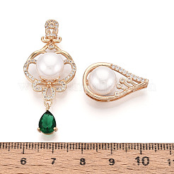 Brass Micro Pave Cubic Zirconia and ABS Imitation Pearl Pendants&nbsp;KK-T072-59G