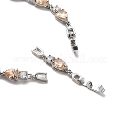 Noble Gift Ideas for Lady Platinum Plated Brass Micro Pave Cubic Zirconia CZ Teardrop Link Chain Bracelets&nbsp;BJEW-L443-06