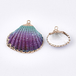 スプレー式塗料＆貝殻ペンダント  鉄パーツ  ライトゴールド  カラフル  19~28x20~30x7~11mm  穴：2mm&nbsp;LS-SSHEL-S262-07A