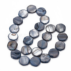 天然淡水シェルビーズ連売り  染め  六角  マリンブルー  15x15~16x2~3mm  穴：0.5~0.7mm  約24~27個/連  14.41インチ〜16.69インチ（36.6cm〜42.4cm）&nbsp;SHEL-S276-159