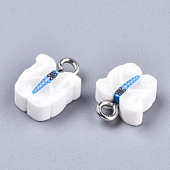 手作りポリマークレイペンダント  プラチナトーン鉄パーツ  蝶  ホワイト  12~13x10x4mm  穴：1.8mm&nbsp;CLAY-T016-62