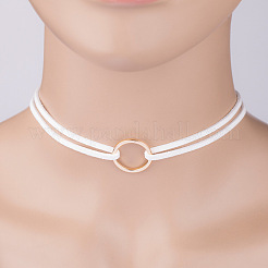 Alloy Ring Faux Suede Cord Double Layer Choker Necklaces with Brass End Chains&nbsp;FS-WG9F235-02
