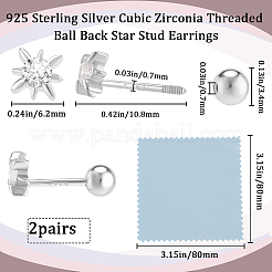 2 Pairs 925 Sterling Silver Micro Pave Clear Cubic Zirconia Flower Cartilage Earrings&nbsp;EJEW-BBC0001-57P