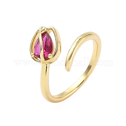Flower Brass Micro Pave Cubic Zirconia Cuff Rings for Women&nbsp;RJEW-A069-05G-02