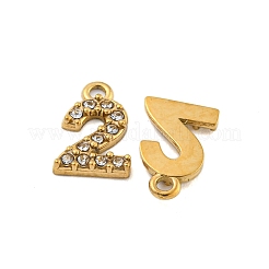 304ステンレスペンダント  クリスタルラインストーン付き高光沢仕上げ  数字のチャーム  14KGP本金メッキ  数  9x6x1mm  穴：1mm&nbsp;STAS-L080-002G-02