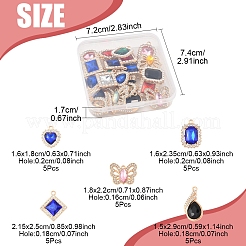 25本5スタイルアロイペンダント  ラインストーン付き  カドミウムフリー＆鉛フリー  ミックスカラー  18~29x15~22x4.5~6mm  穴：1.6~2mm  5個/スタイル&nbsp;FIND-FS0003-52