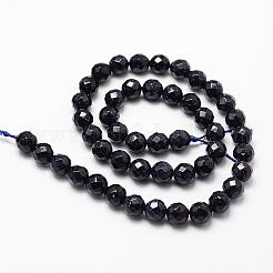 合成ブルーゴールドストーン青金砂石ビーズ連売り  多面カット  ラウンド  8mm  穴：1mm  約47個/連  14.9インチ〜15.1インチ&nbsp;G-D840-14-8mm