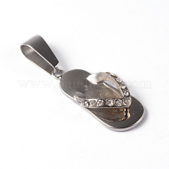 316サージカルステンレスペンダント  ラインストーン付き  スリッパ  ステンレス鋼色  25x11x6mm  穴：5x10mm&nbsp;STAS-L184-068