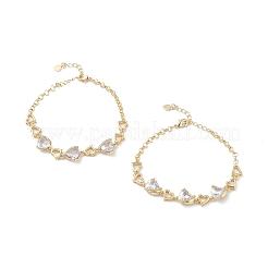 Clear Cubic Zirconia Heart Link Bracelets&nbsp;BJEW-M291-01G