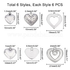 36Pcs 6 Styles 304 Stainless Steel Stamping Blank Tag Charms&nbsp;STAS-UN0020-70P