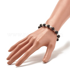 Round Natural Lava Rock & Heart Alloy Beads Stretch Bracelet&nbsp;BJEW-JB07458